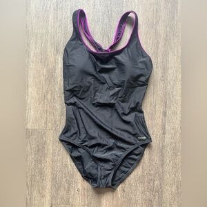 Speedo Women's Black and Pink One Piece Swimsuit
